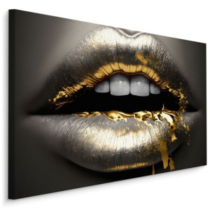 Obraz Ścienny Złoto-Srebrne USTA Abstrakcja Dekor Efekt 3D 70cm x 50cm