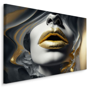 Obraz Do Salonu Złote USTA Twarz Kobiety Abstrakcja Efekt 3D 90cm x 60cm
