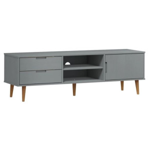 Szafka TV MOLDE, szara, 158x40x49 cm, lite drewno sosnowe