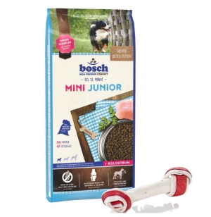 Bosch Junior Mini drób (nowa receptura) 15kg + MACED Kość Wiązana Biała Bek
