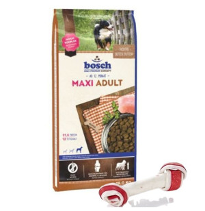 Bosch Adult Maxi, drób (nowa receptura) 15kg + MACED Kość Wiązana Biała Bek