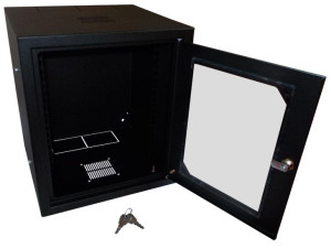 Szafka wisząca 10" 6U głęb. 300 mm, drzwi szklane czarny ALANTEC