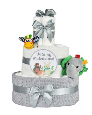 DUŻY TORT z PIELUSZEK pampersów pieluch chrzest roczek PREZENT rozm.3