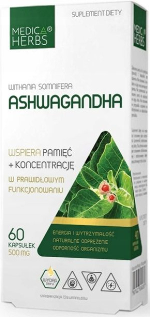 Aszwaganda Ashwagandha Stres Żeńszeń Indyjski 60sz