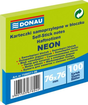 Donau Bloczek Samoprzylepny 76x76mm,1x100,neon