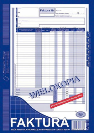 Druk Faktura Vat 100-1e A4 Wielokopia Wzór Pełny