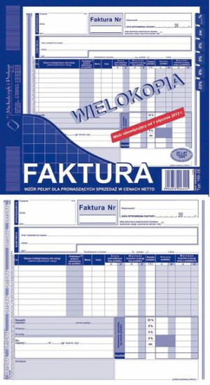 Faktura VAT netto pełna 2/3A4 102-2E 1+1kopia