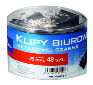 Spinacz Klip Metalowe 25mm, Czarne 48szt.w Tubie