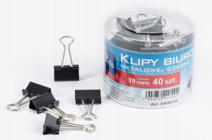 Spinacz Klip, Metalowe 19mm, Czarne 40szt W Tubie