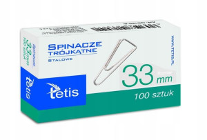 Spinacze Tetis Trójkątne Metalowe, 33mm, Srebrne