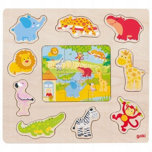 Goki Drewniana Układanka I Puzzle 2 W 1 Zoo