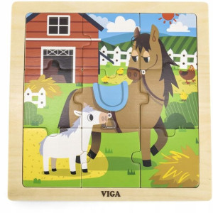 Viga Drewniane Puzzle Na Podkładce Koń 9 El.