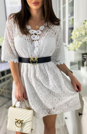 Sukienka ażurowa biała koronowa mini Glamour