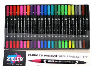 Markery Zieler Duo Tip Brush & Fineliner Pens 24 szt.