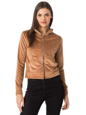 RUE PARIS Camelowa bluza z weluru na suwak L/XL