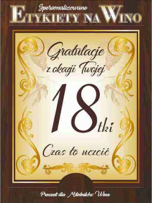 Etykieta Na Wino 18-te Urodziny /18 Lat Gratulacje