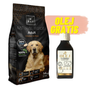 Rex Natural Range Adult Chicken & Rice 14kg + Olej łososiowy GRATIS
