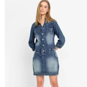Bonprix Jeansowa Sukienka Szmizjerka Guziki Zamki Kołnierzyk 36-38 938435