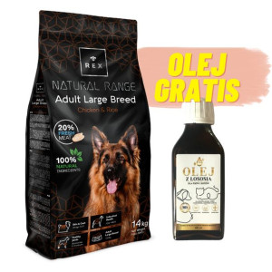 Rex Natural Range Adult Large Breed Chicken & Rice 14kg + Olej z łososia GR