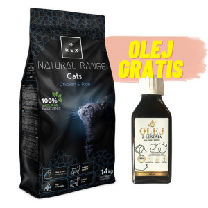 Rex Natural Range Cats Chicken & Rice 14kg + Olej łososiowy GRATIS