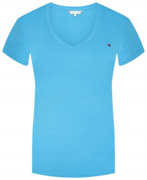 T-shirt damski w serek TOMMY HILFIGER niebieski S