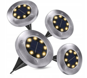 Lampki Solarne Ogrodowe Gruntowe Dysk Zestaw 4szt