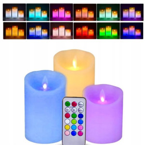 3X ZESTAW ŚWIEC LED Kolorowe + PILOT