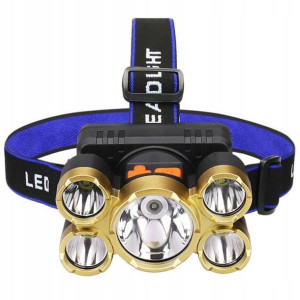 Mocna Latarka Czołowa 5 X Led Lampa Czołówka Aku