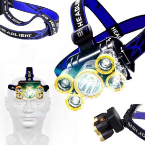 Mocna Latarka Czołowa 5 Led Lampa Czołówka Aku Xpe