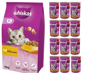 Whiskas Adult Kurczak 14kg + wołowina 12x 400g