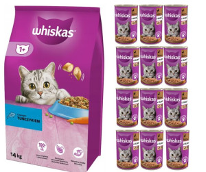 Whiskas Adult Tuńczyk 14kg + kaczka 12x 400g