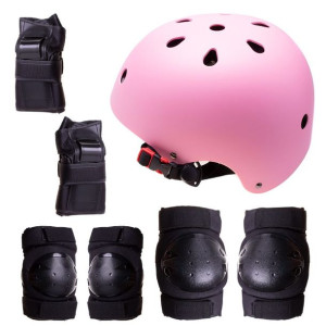 Kask + ochraniacze na rolki, deskorolkę, rower - różowo czarny, rozmiar M