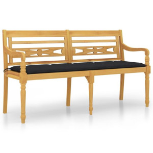Ławka Batavia z czarna poduszką, 150 cm, lite drewno tekowe