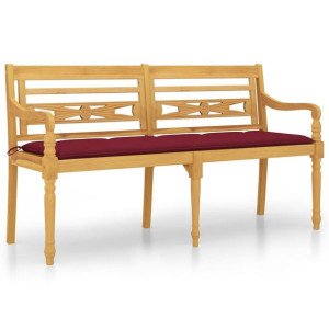 Ławka Batavia z czerwoną poduszką, 150 cm, lite drewno tekowe