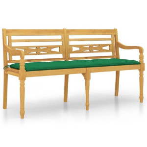 Ławka Batavia z zielona poduszką, 150 cm, lite drewno tekowe