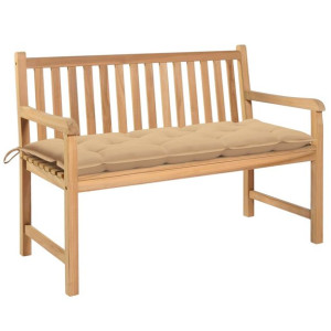 Ławka ogrodowa z beżową poduszką, 120 cm, lite drewno tekowe