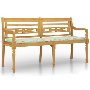 Ławka Batavia z poduszką w liście, 150 cm, lite drewno tekowe