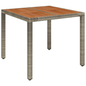 Stół ogrodowy z drewnianym blatem, szary, 90x90x75 cm rattan PE