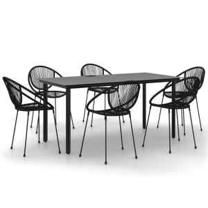 7-częściowy zestaw mebli ogrodowych, czarny, rattan PVC
