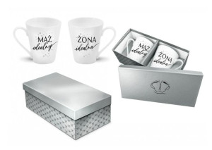 WEDDING SILVER Zestaw 2 kubków „Mąż idealny” „Żona idealna” 300 ml