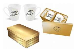 WEDDING SILVER Zestaw 2 kubków „Mąż idealny” „Żona idealna” 300 ml - złoty