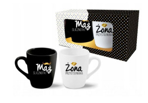 BLACK&WHITE Zestaw 2 kubków dla pary „Mąż ślicznotki”, „Żona przystojniaka”