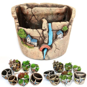Dekoracyjna ceramiczna doniczka / donica z krajobrazem – wodospad