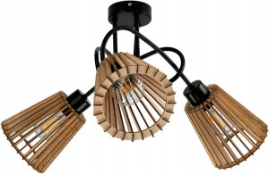 Lampa Loft Wisząca Sufitowa Zawijana 3xe27 Drewno