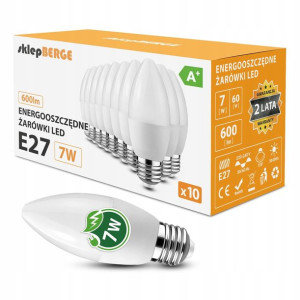 10x Żarówka Led E27 7w=60w Świeczka Barwy Berge