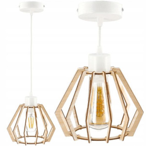 Lampa Wisząca Zwis E27 Biała Diament Drewniany