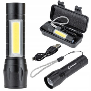 Latarka LED taktyczna akumulatorowa + etui + kabel
