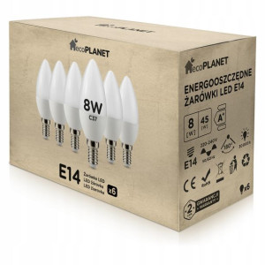6× Żarówka LED E14 świeczka 8W 700lm BARWY ecoPLAN