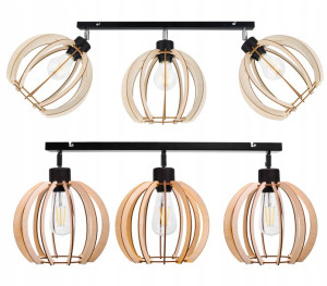 Lampa Wisząca Sufitowa Belka-drewniana Kulka 3xe27
