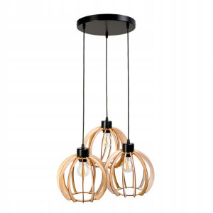 Lampa Sufitowa Wisząca Żyrandol 3x Drewniana Kula